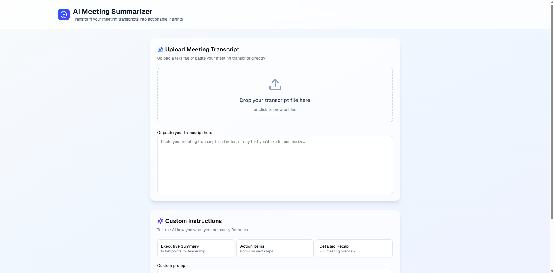 AI Meeting Summarizer Screenshot
